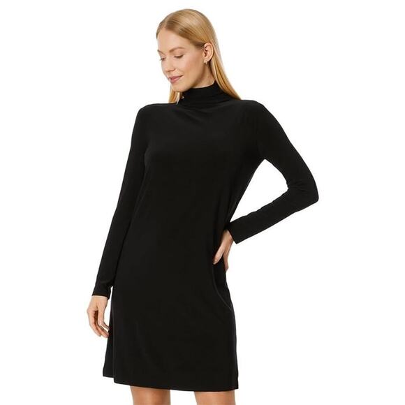 Norma Kamali Black High Neck Swing Jersey Knit Classic Dress Size Medium - Picture 1 of 10